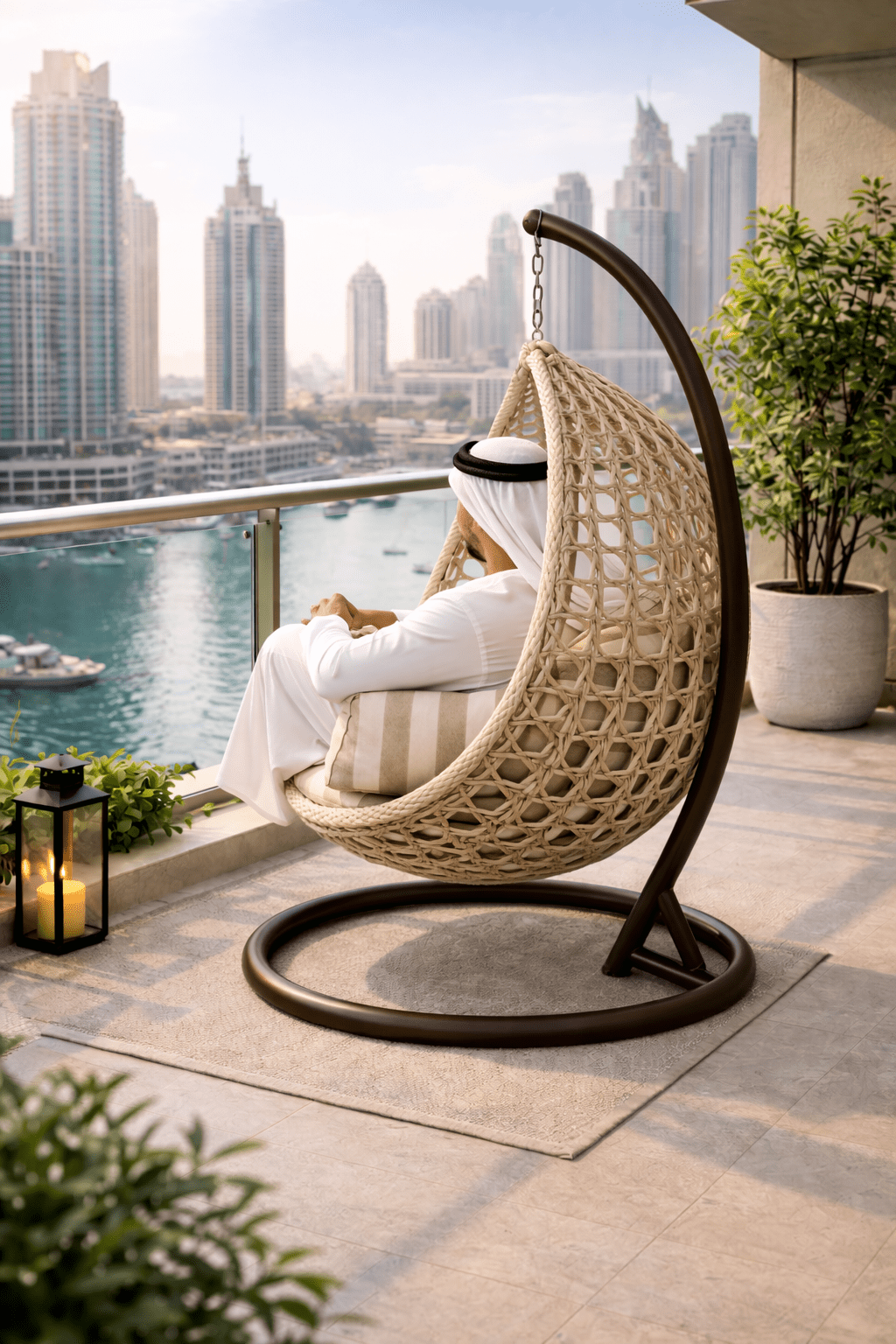 Hayate Palm Dune Luxury Hanging Egg Chair | Luxury Outdoor Furniture | HAYATE