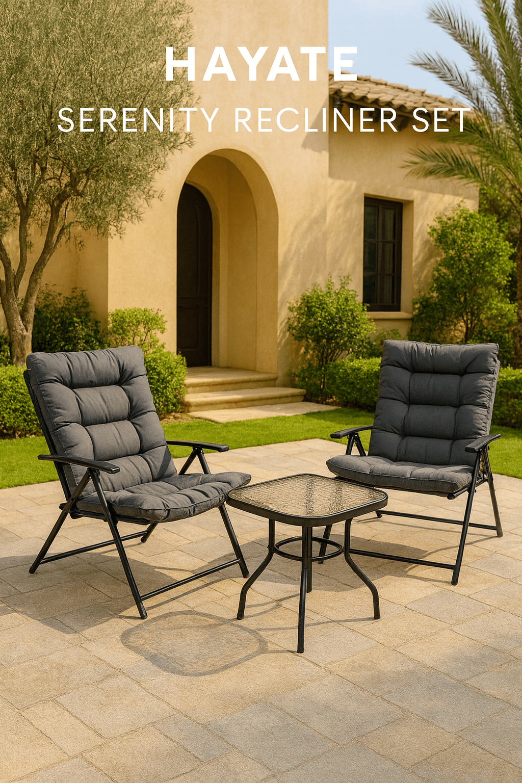 Hayate Serenity Recliner Set with Table (3 - Piece) | Luxury Outdoor Furniture | HAYATE