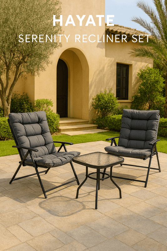 Hayate Serenity Recliner Set with Table (3 - Piece) | Luxury Outdoor Furniture | HAYATE