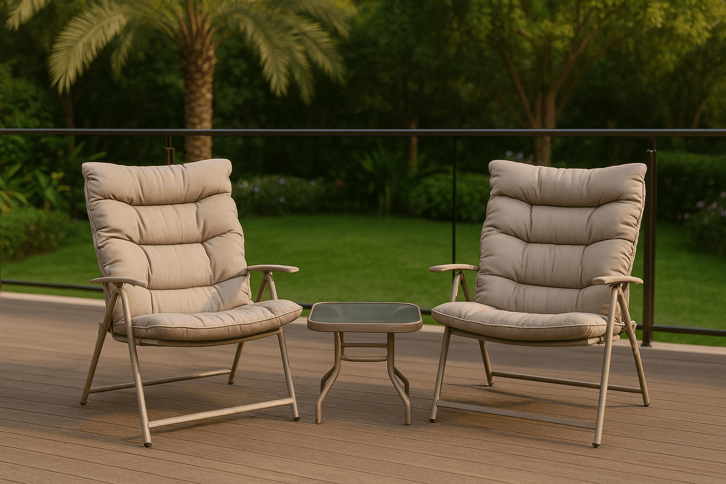 Hayate Serenity Recliner Set with Table (3 - Piece) | Luxury Outdoor Furniture | HAYATE